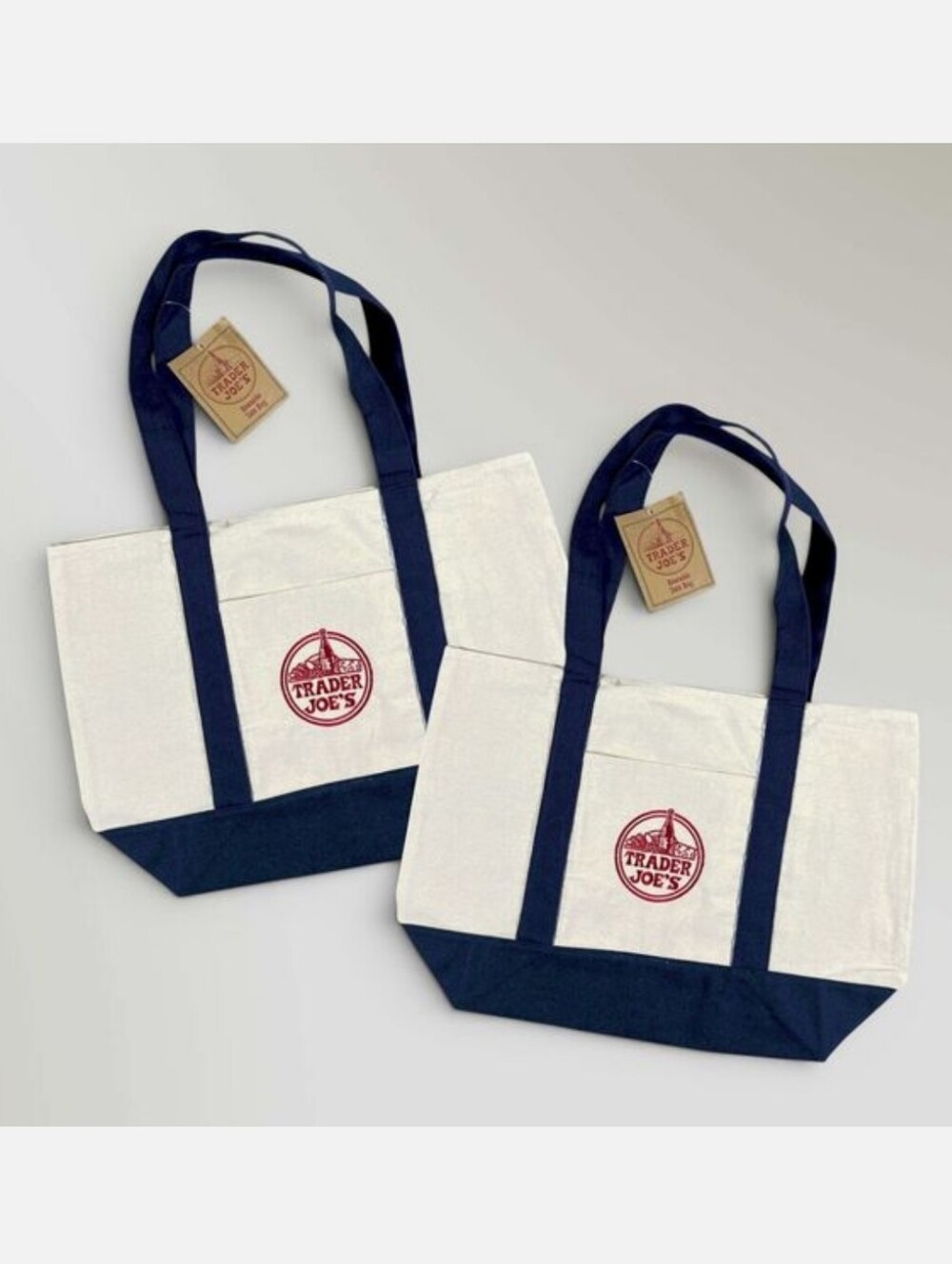 Trader Joe’s BUNDLE OF 2 Large Canvas Tote Shopping Bags NAVY BLUE New With Tags